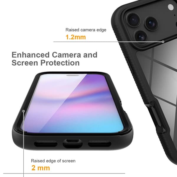SKALO Shockproof Clear Hybrid+Skærmbeskyttelse Cover til iPhone 18 Pro Max - Sort Black