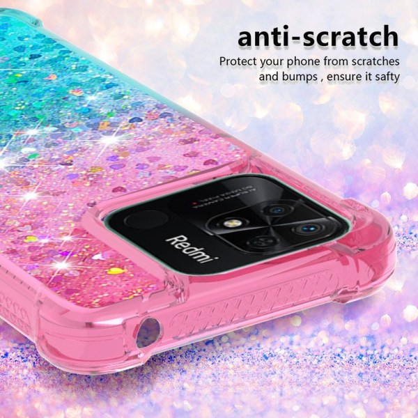SKALO Xiaomi Redmi 10C Kvicksand Glitter Hjärtan TPU-skal - Rosa-Turkos multifärg
