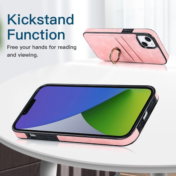 SKALO iPhone 14 Plus PU-Läder Korthållare Ring - Rosa Rosa