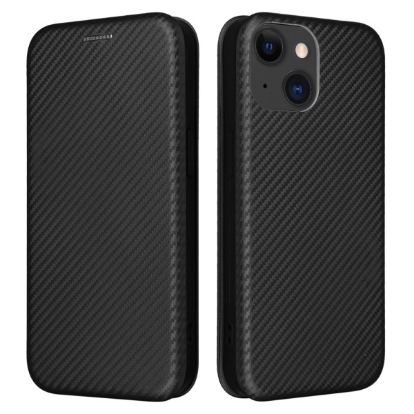 SKALO iPhone 15 Carbon Fiber Lompakkokotelo - Musta Black