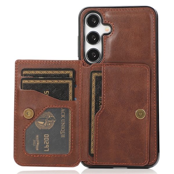 SKALO Samsung S24 PU-nahkainen Suojakuori Lompakolla - Ruskea Brown