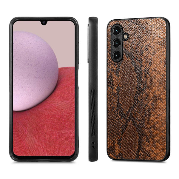 SKALO Samsung A14 4G/5G Snakeskin PU-nahka hybridi Suojakuori - Ruskea Brown
