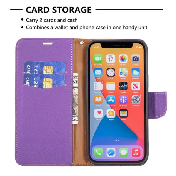 SKALO iPhone 13 Pro Max Premium Litchi Wallet - violetti Purple