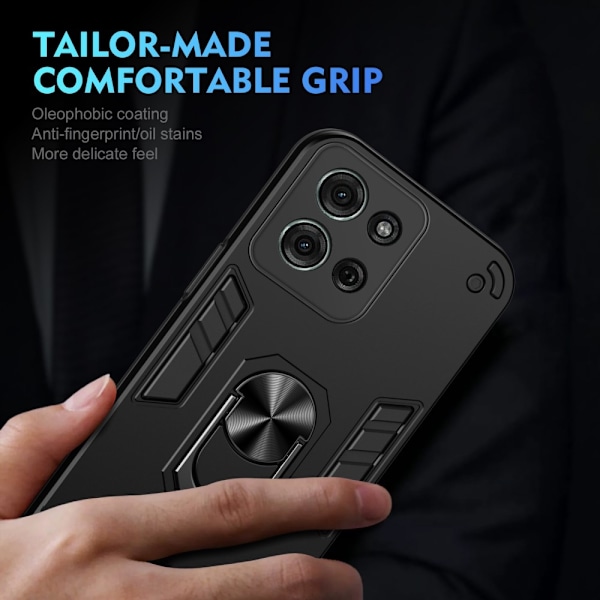SKALO Motorola Moto G75 5G Armor Metallring Suojakuori - Musta Black