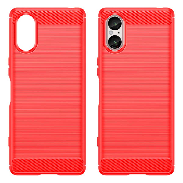 SKALO Sony Xperia 5 V Armor Carbon Iskunkestävä TPU suojakuori - Red