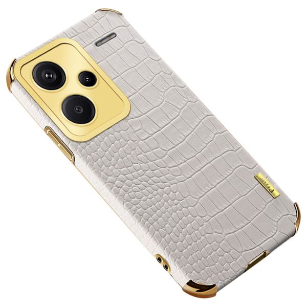 SKALO Xiaomi Redmi Note 13 Pro+ Krokotiili Kultainen Reuna Kuori - Valkoinen White