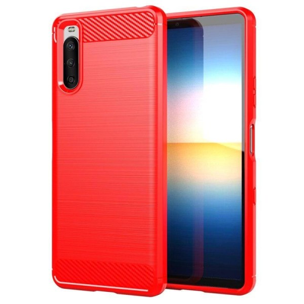 SKALO Sony Xperia 10 III Armor Carbon Iskunkestävä TPU suojakuori - Valitse väri Red