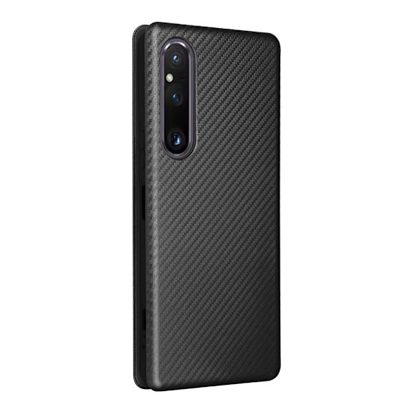 SKALO Sony Xperia 1 V Carbon Fiber Plånboksfodral - Svart Svart