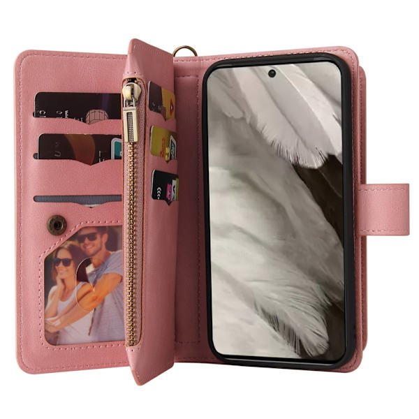 SKALO Google Pixel 8 Big Wallet 17-FACK Plånboksfodral - Rosa Rosa