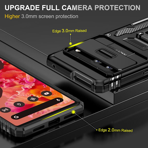 SKALO Google Pixel 7a Armor Hybrid Metallring Kameraslider - Svart Svart