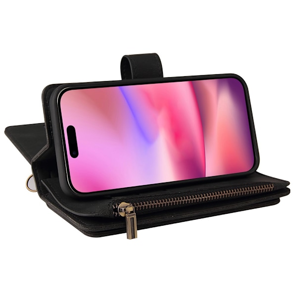 SKALO iPhone 16 Big Wallet 17-RUM Pungetui - Sort Black