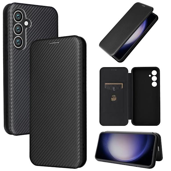 SKALO Samsung S23 FE Carbon Fiber Lompakkokotelo - Musta Black