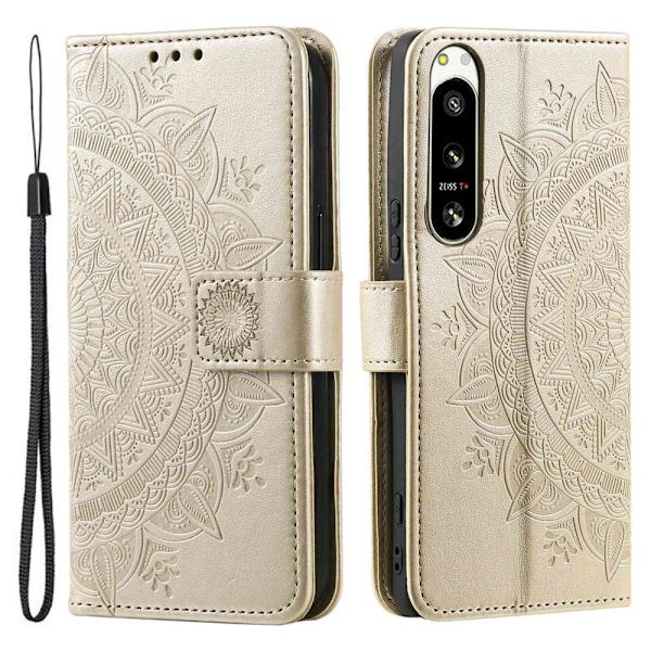 SKALO Sony Xperia 5 IV 5G Mandala lompakkokotelo - Kulta Gold
