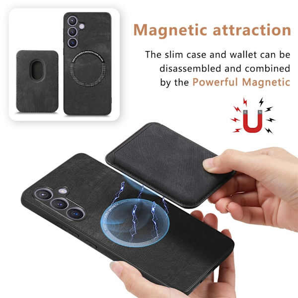 SKALO Samsung S24 PU-Läder Skal med avtagbar Magnet Plånbok - Svart Svart