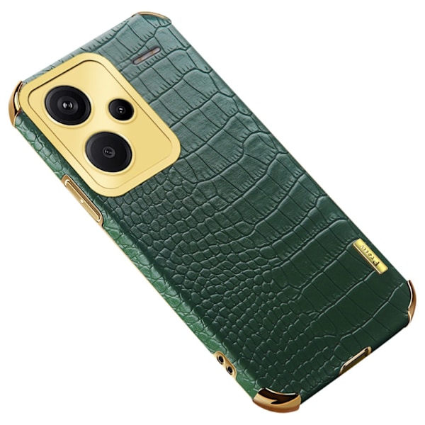 SKALO Xiaomi Redmi Note 13 Pro+ Crocodile Guldkant Cover - Grøn Green