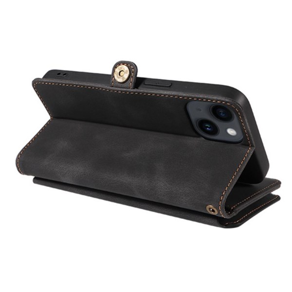 SKALO iPhone 15 Big Wallet 11-lokeroa Lompakkokotelo - Musta Black