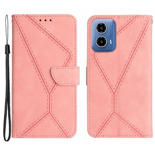 SKALO Motorola Moto E14 4G PU læderpung med prægning - Pink Pink