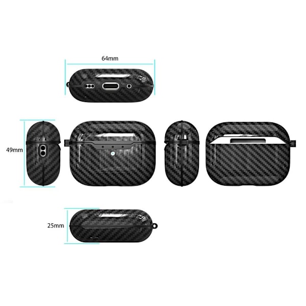 SKALO AirPods Pro 2 Carbon Fiber TPU Cover med nøglering - Sort Black