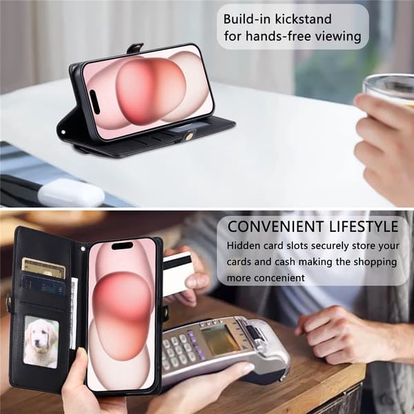 SKALO PU-Læder Kuvert Flip Cover til iPhone 18 Pro - Sort Black