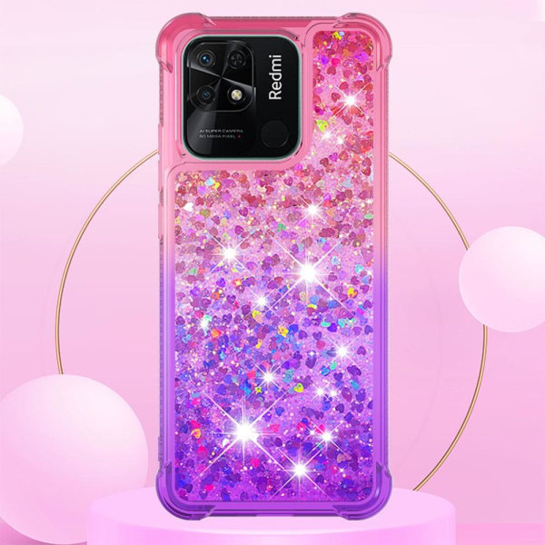 SKALO Xiaomi Redmi 10C Kvicksand Glitter Hjärtan TPU-skal - Rosa-Lila multifärg