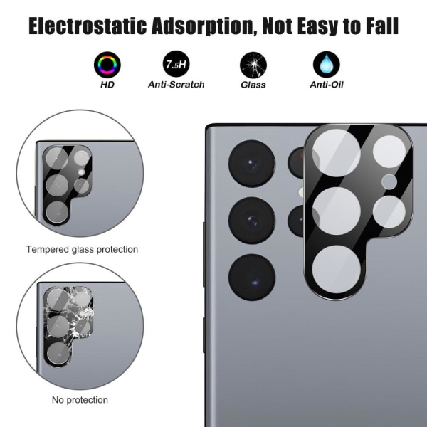2-PACK SKALO Samsung S23 Ultra 3D Linsskydd/Kameraskydd Härdat Glas - Svart Svart