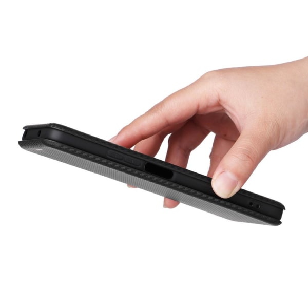 SKALO Xiaomi Redmi Note 12 4G Carbon Fiber Lompakkokotelo - Musta Black