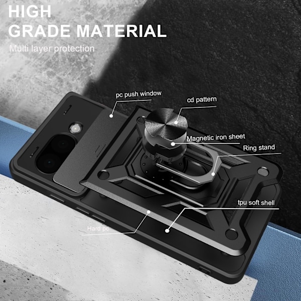 SKALO Google Pixel 9a Armor Metallring Kameraslider Cover - Sort Black