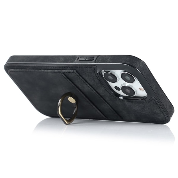 SKALO iPhone 14 Pro PU-læder kortholder Ring - Sort Black