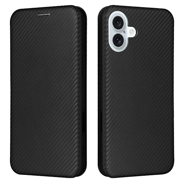 SKALO iPhone 16 Carbon Fiber Lompakkokotelo - Musta Black