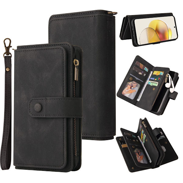 SKALO Motorola Moto G73 5G Big Wallet 17-lokeroa Lompakkokotelo - Musta Black