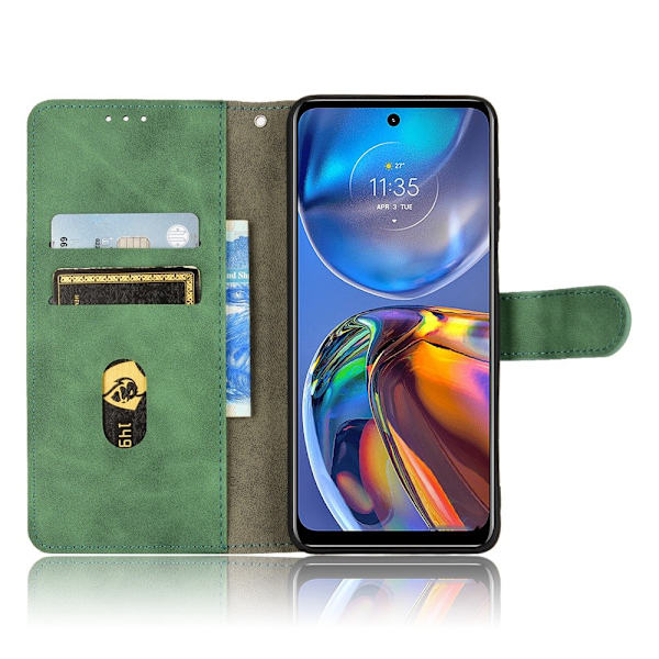 SKALO Motorola Moto E32/E32s Matt PU-Läder Plånboksfodral - Grön Grön