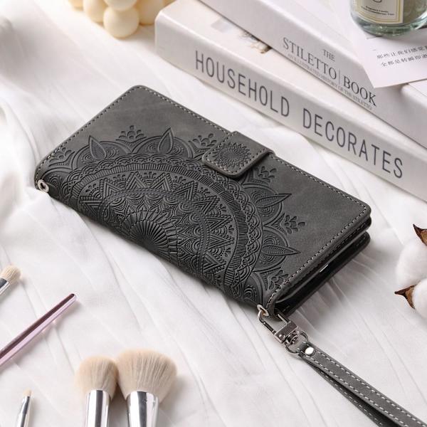 SKALO Xiaomi Redmi Note 12 4G Big Wallet Mandala Lompakkokotelo - Harmaa Grey