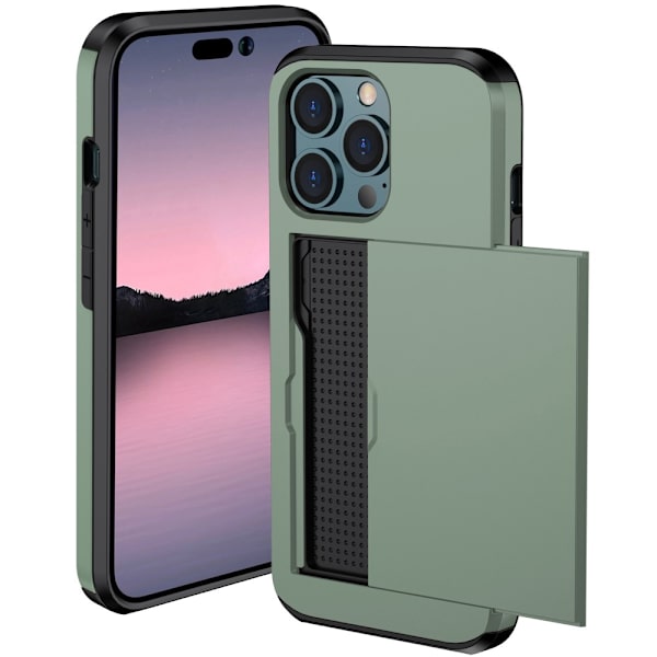 SKALO iPhone 14 Pro Max Armor Suojakuori korttikotelo - Vihreä Green