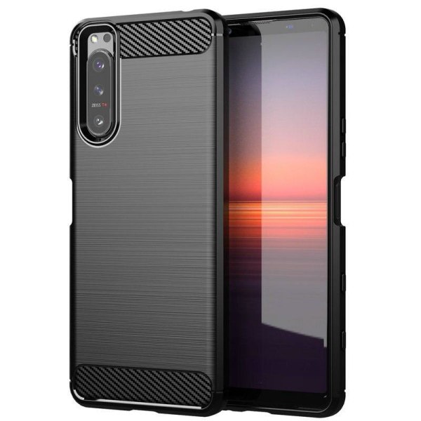 SKALO Sony Xperia 1 III Armor Carbon Stødsikker TPU-cover - Vælg farve Black