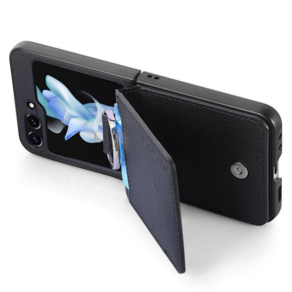 SKALO Samsung Z Flip6 PU-læder Cover med Pung - Sort Black