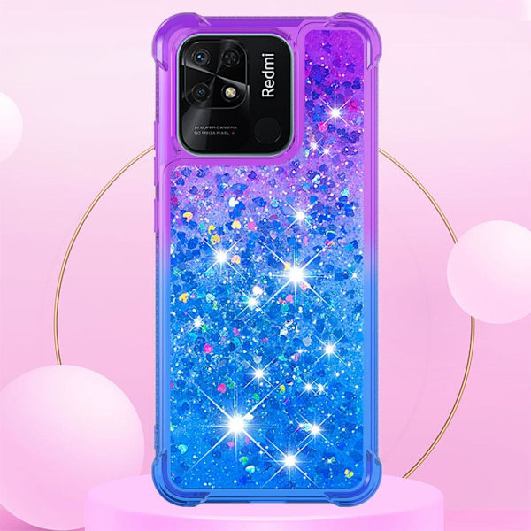 SKALO Xiaomi Redmi 10C Kvicksand Glitter Hjärtan TPU-skal - Lila-Blå multifärg