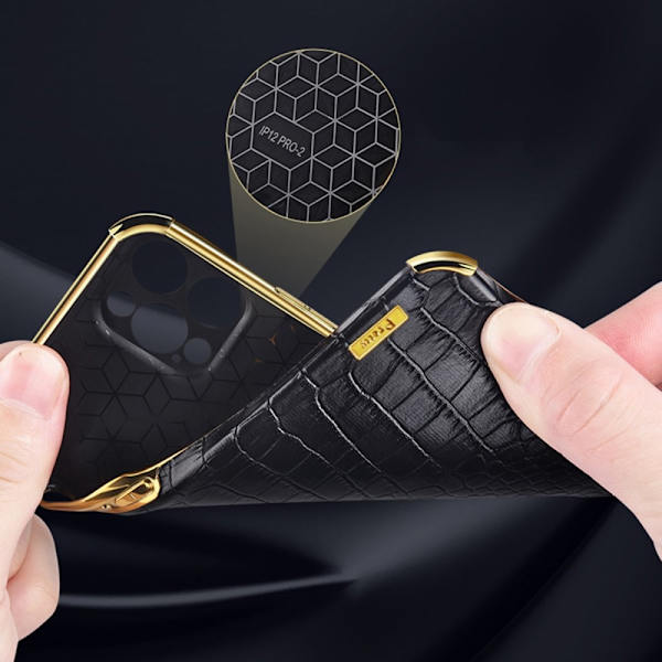 SKALO Samsung A35 5G Krokotiili Kultainen Reuna Kuori - Musta Black