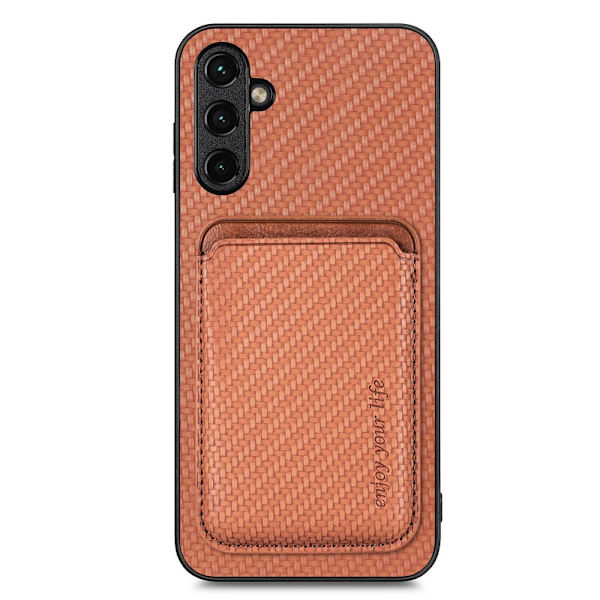 SKALO Samsung A54 5G Carbon Fiber Cover med kortholder - Brun Brown