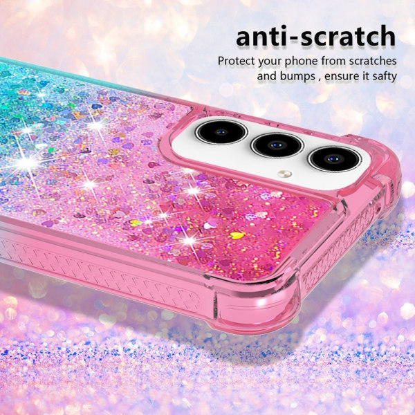 SKALO Samsung A55 5G Kvicksand Glitter Hjerter TPU Cover - Pink-Turkis Multicolor