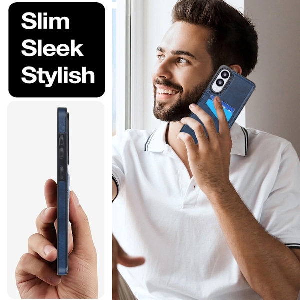 SKALO Samsung S25 Edge PU-Nahkainen Korttikotelo Suojakuori - Sininen Blue