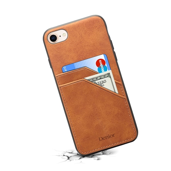 SKALO iPhone 16e PU-Läder Dubbel Kortfack Skal - Brun Brun