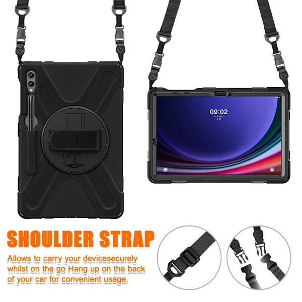 SKALO Samsung Tab S10 Plus Extra Shock Resistant Armor Handle Kuori Olkahihnalla - Musta Black