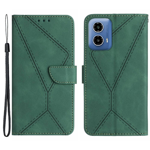 SKALO Motorola Moto G04 Kohokuvioitu PU Nahka Lompakkokotelo - Vihreä Green