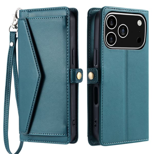 SKALO PU-Läder Envelope Plånboksfodral för iPhone 18 Pro - Grön Grön
