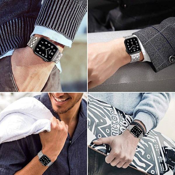 SKALO Nelikulmainen Teräsranneke Apple Watch 42/44/45/49mm - Valitse väri Silver