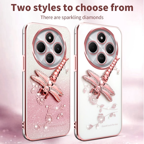 SKALO Xiaomi Redmi 14C KADEM Dragonfly Glitter Skal - Roséguld Rosa guld