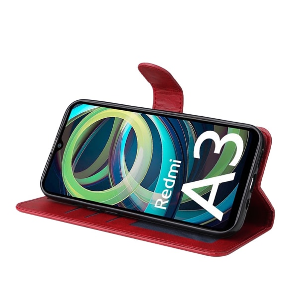 SKALO Xiaomi Redmi A3 PU-læder Pungetui - Vælg farve Red