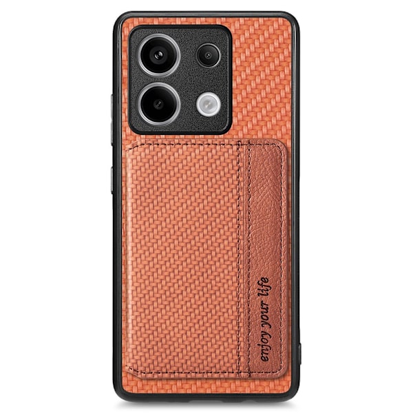SKALO Xiaomi Redmi Note 13 Pro 5G Carbon Fiber Skal med Korthållare - Brun Brun