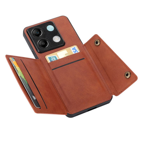 SKALO Xiaomi Redmi Note 13 Pro 5G PU-nahkainen Suojakuori Lompakolla - Ruskea Brown