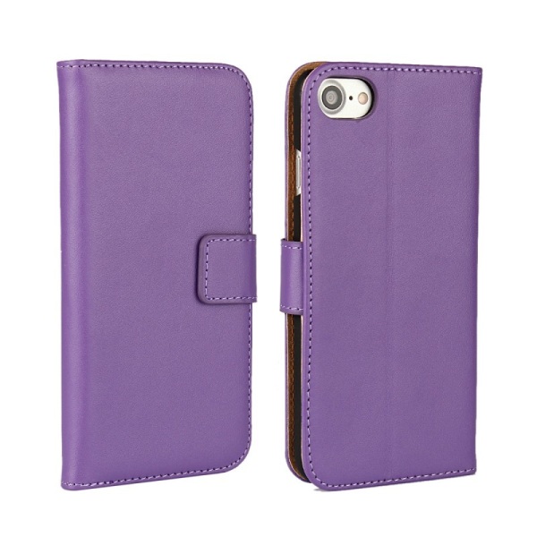 SKALO iPhone 7/8 Flip Cover m. Pung i Ægte Læder - Vælg farve Purple